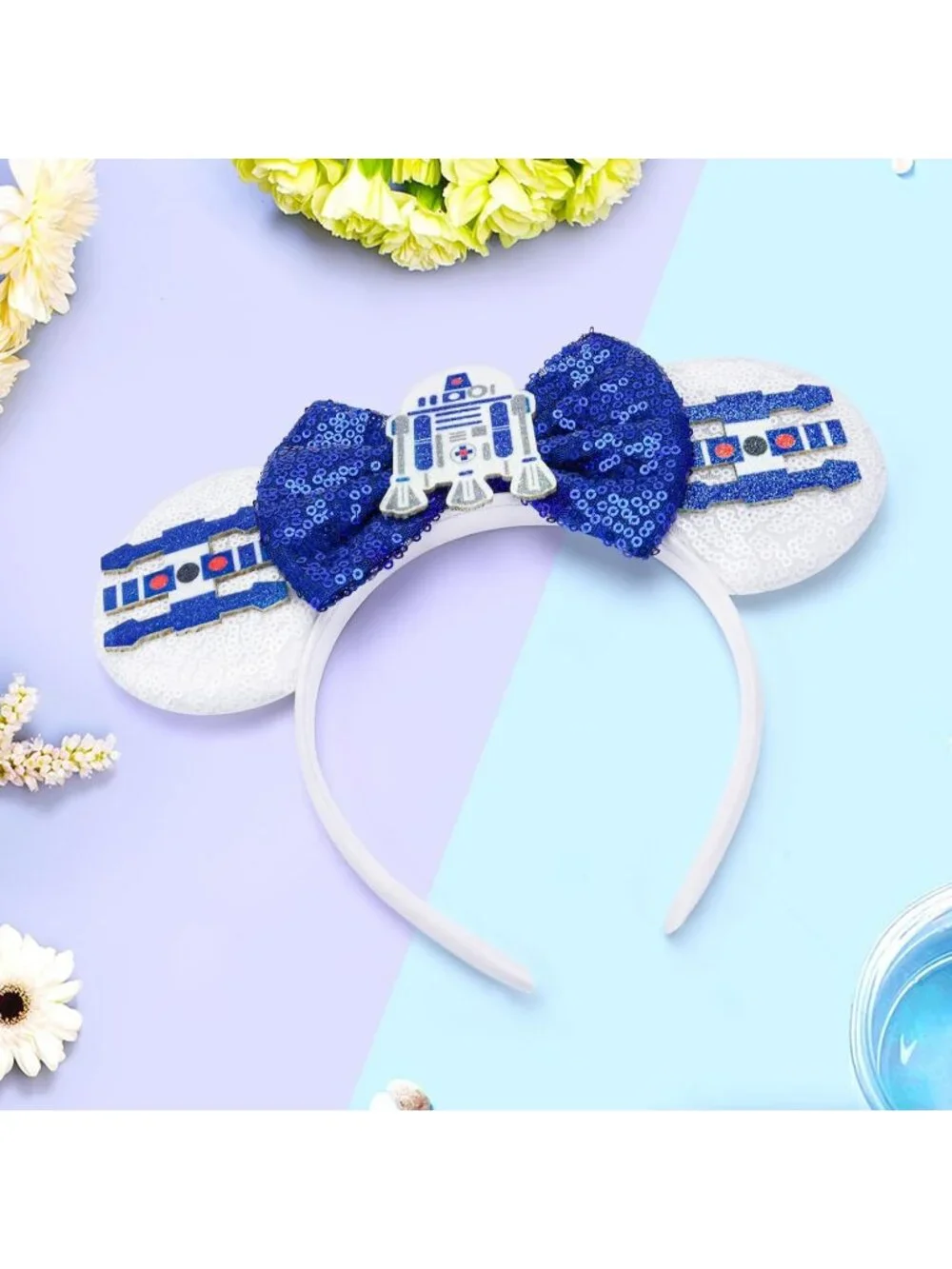 Women Blue Sequin Bow Mickey Mouse Hair Headband for Cosplay